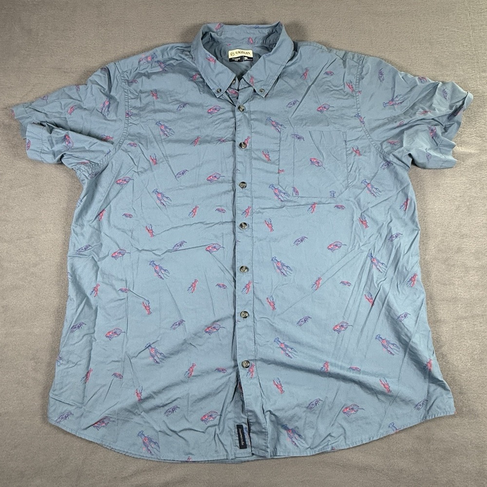MAGELLAN Fishing Shirt Short Sleeve Classic Fit Lobster Print Blue Mens‎ 2XL